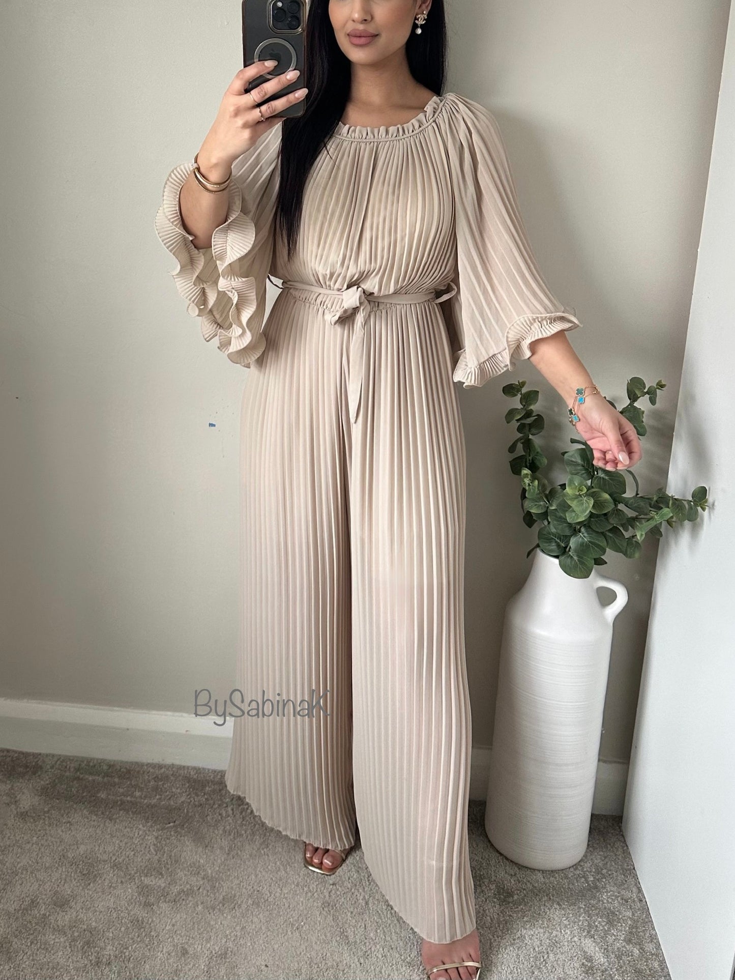 Ivory Pleated Chiffon Jumpsuit 018