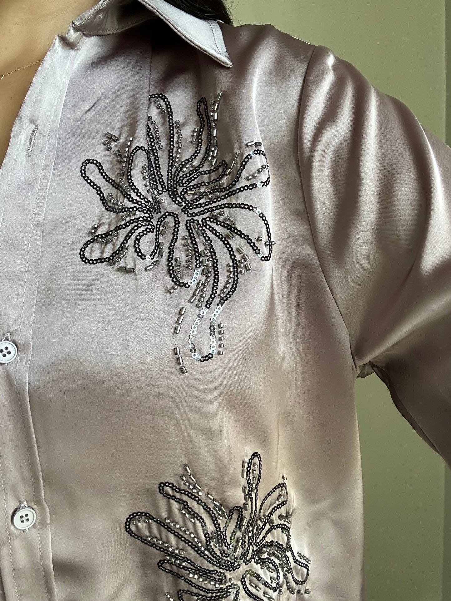 Mauve Sequin Embellished Satin Co-ord (Premium Quality)