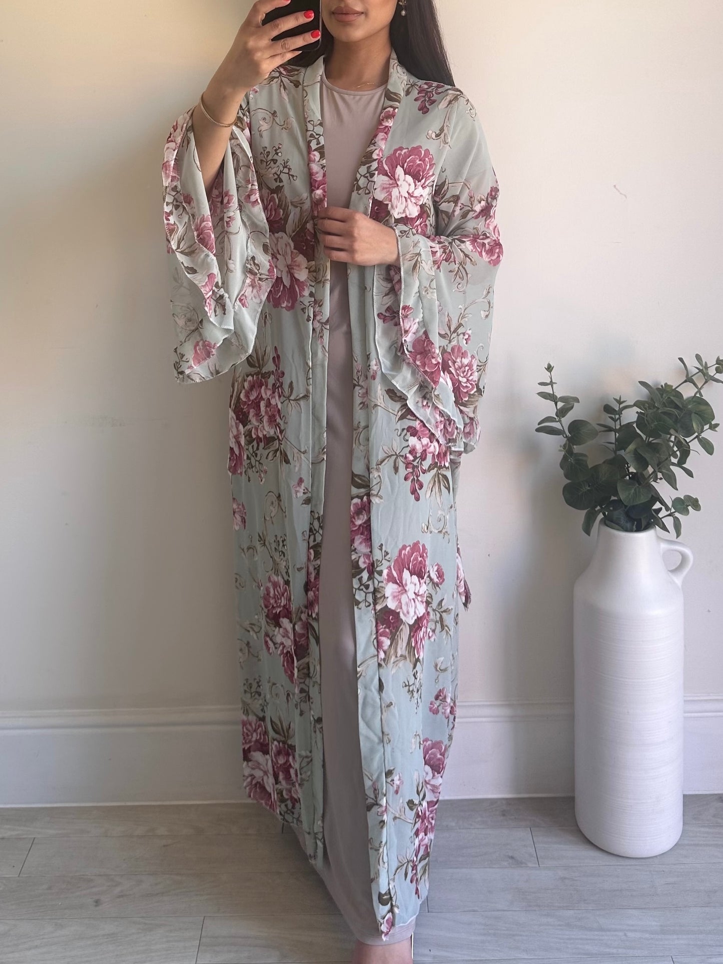 Blue Floral Chiffon Kimono