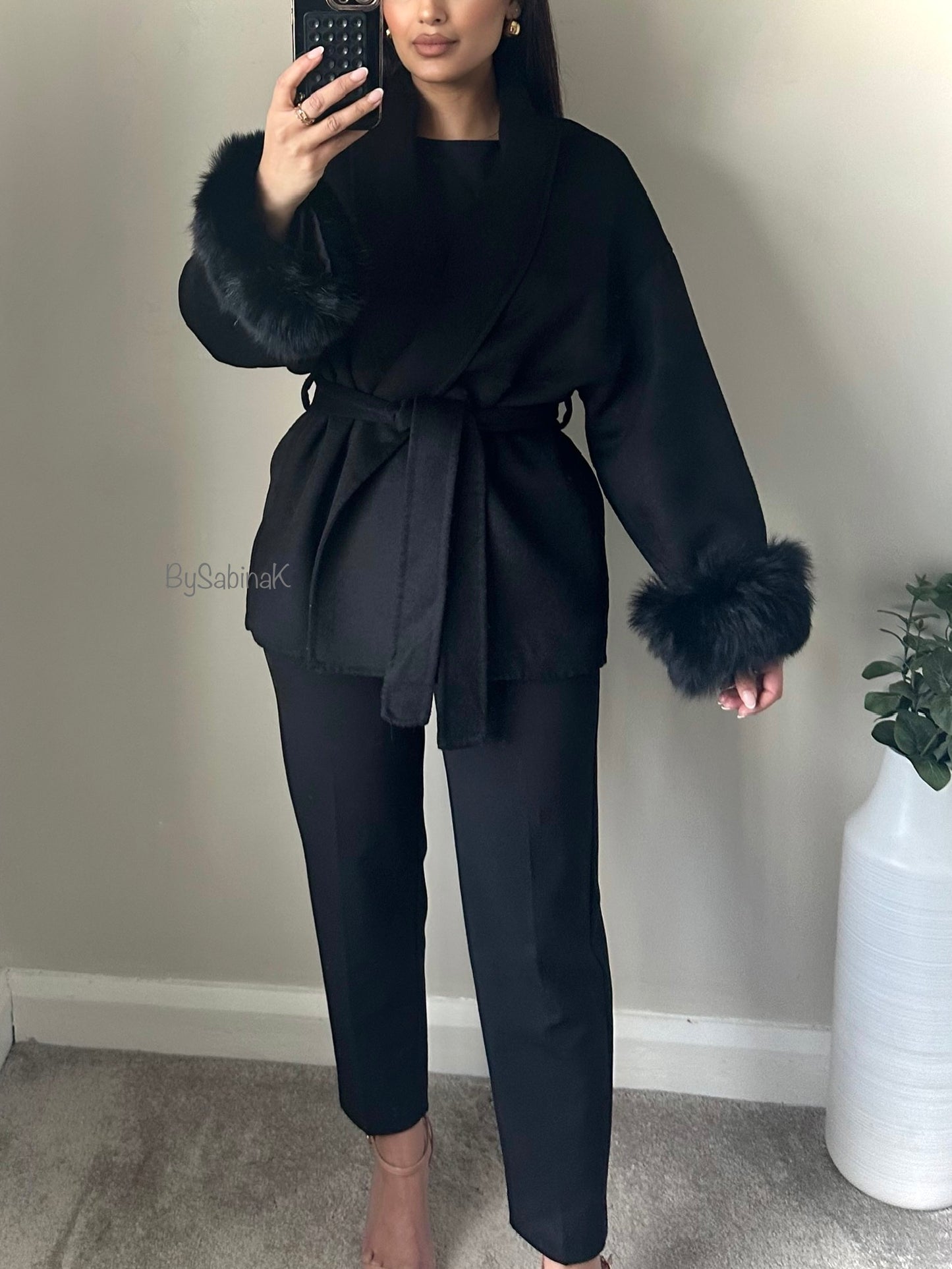 Black 100% Wool Fur Short Coat (pre order)