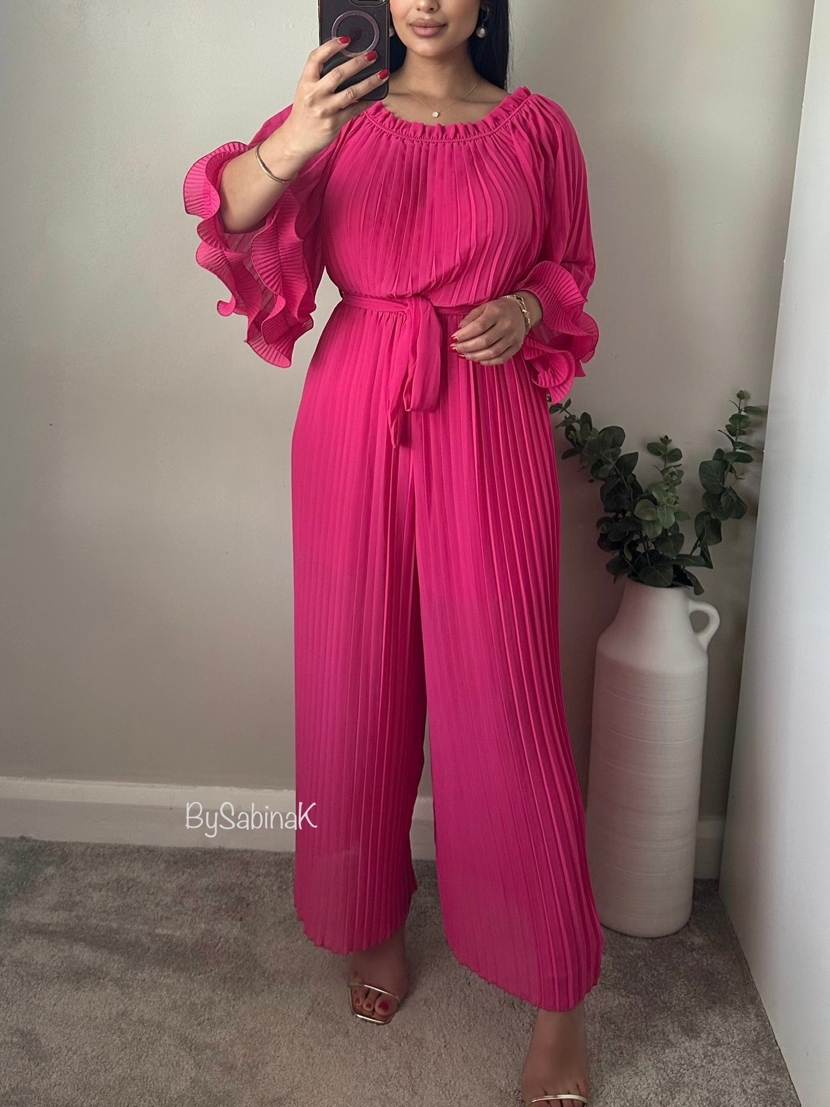 Pink chiffon jumpsuit on sale