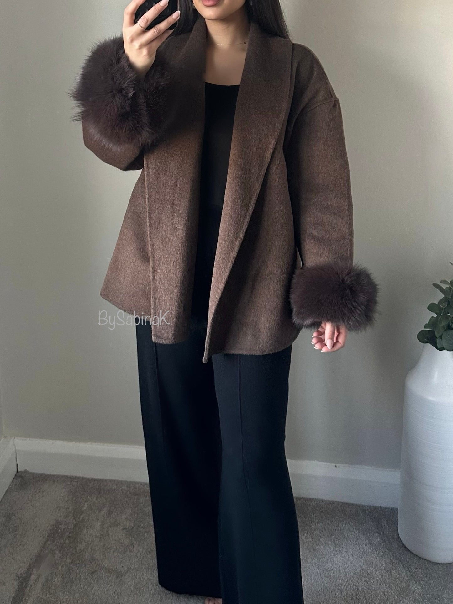 Brown 100% Wool Fur Short Coat