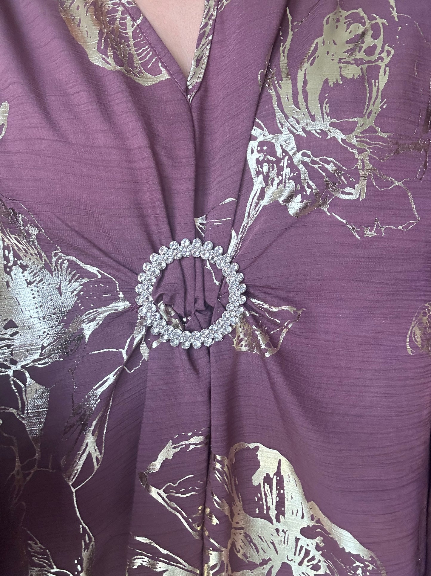 Mauve Gold Floral Brooch Kaftan
