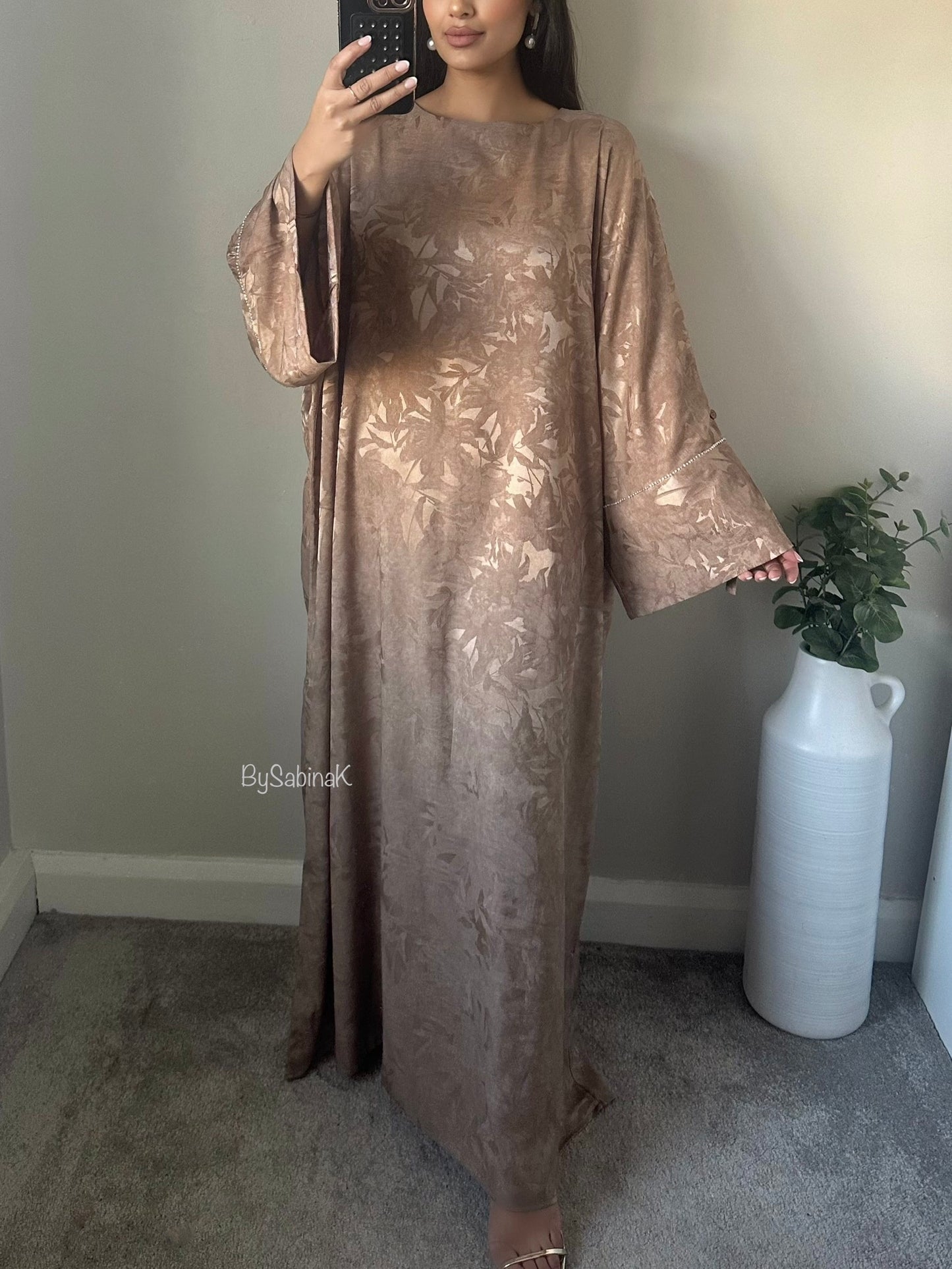 Mocha Jacquard Floral Kaftan Abaya