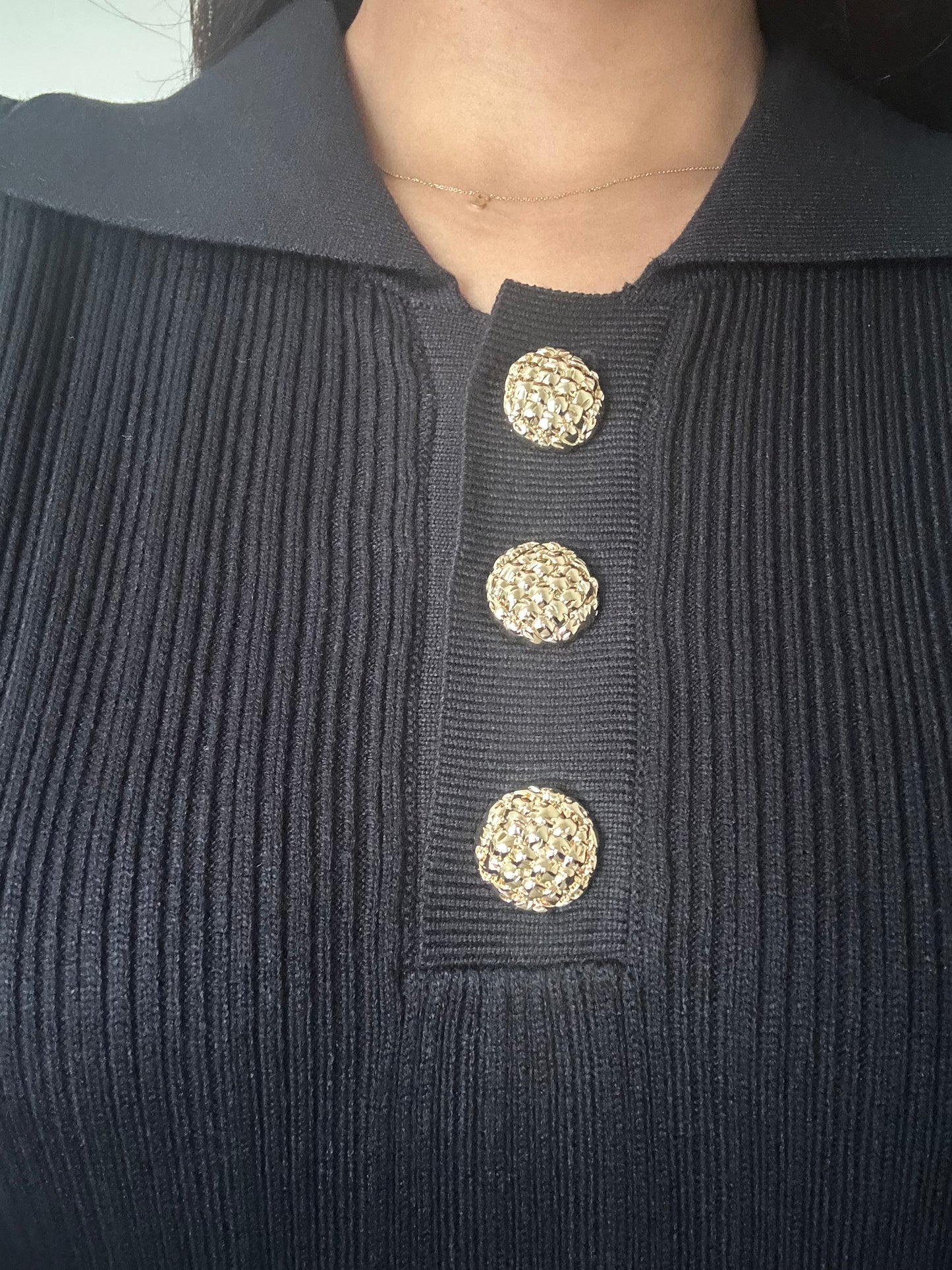 Black Gold Button Maxi Jumper Knit Dress