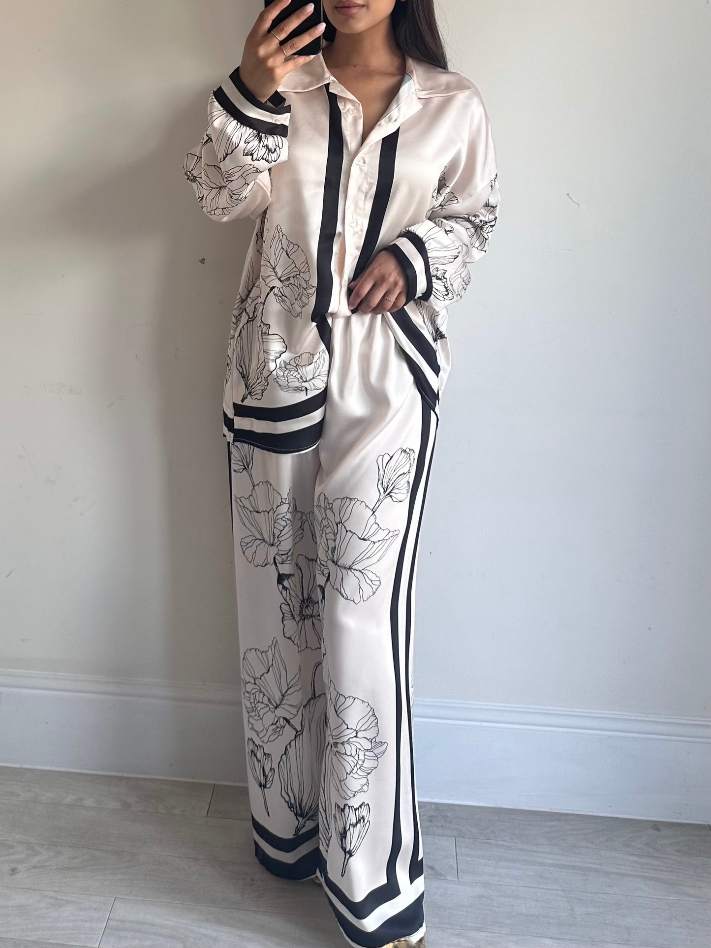 Ivory Floral Satin Co-ord Set