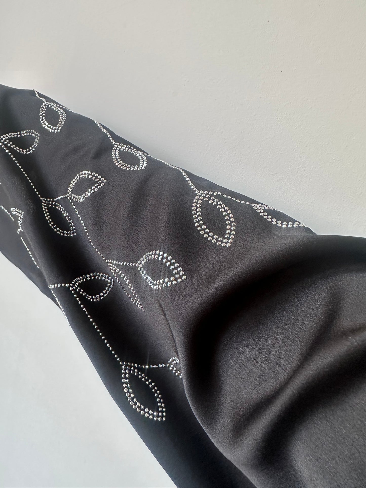 Black Satin Rhinestone Belted Dress