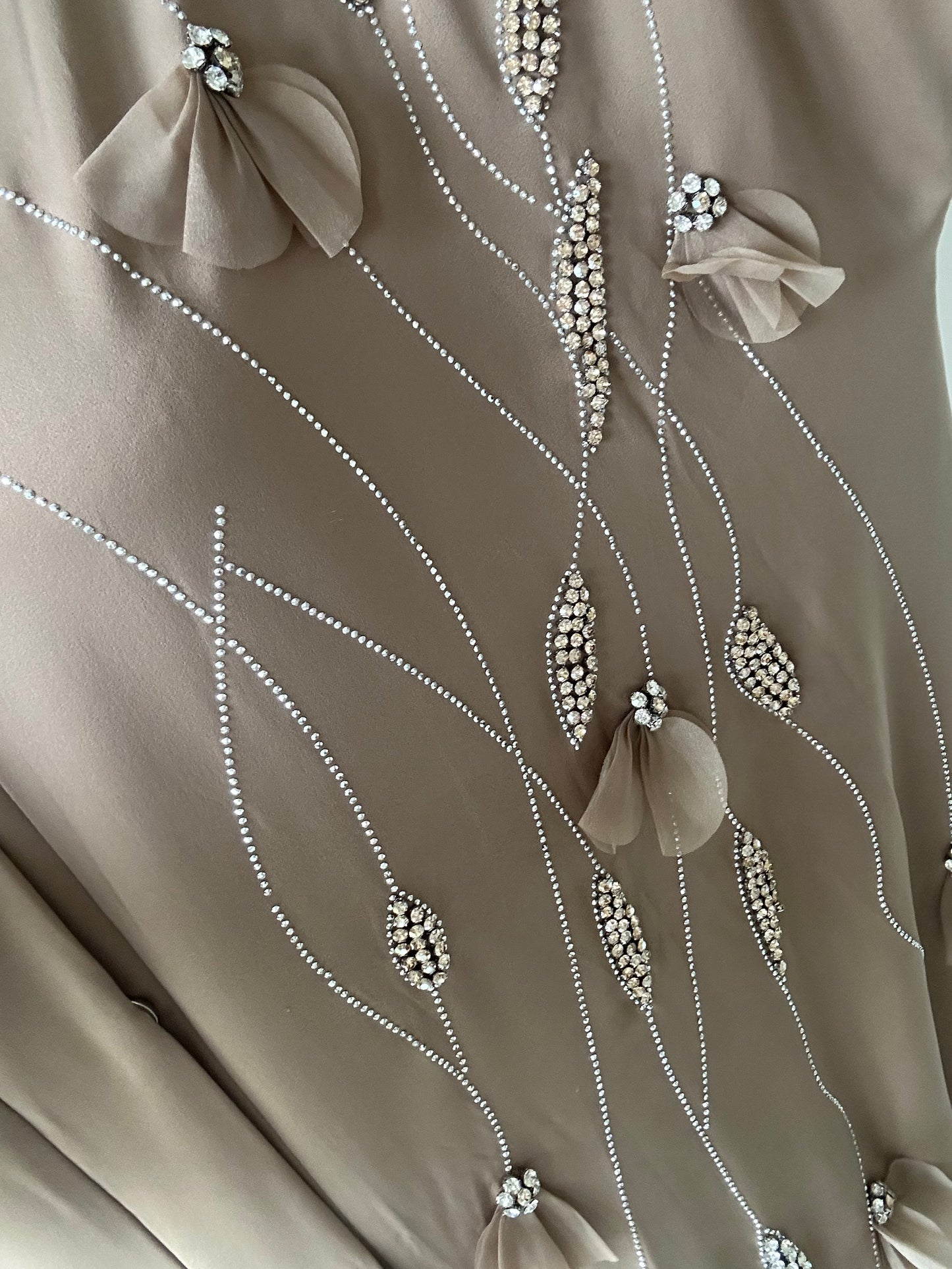 Mocha Flower Drop Embellished Buttoned Abaya