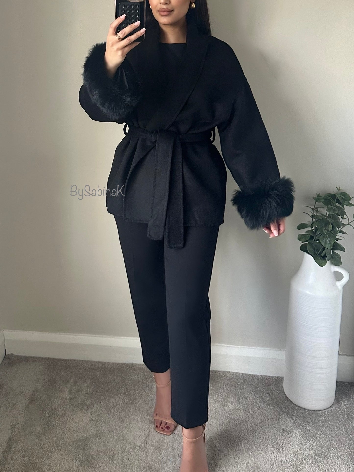Black 100% Wool Fur Short Coat (pre order)