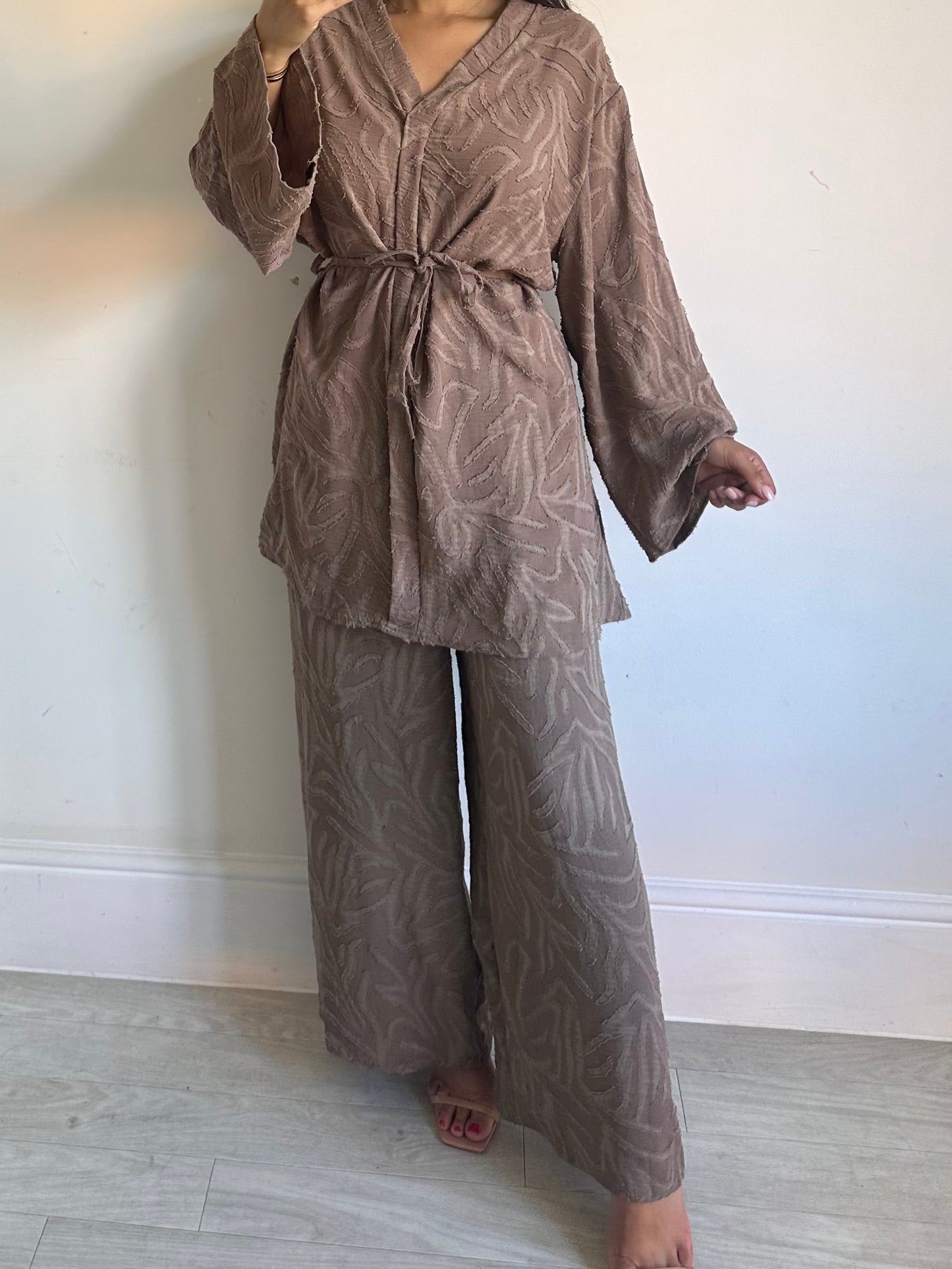 Mocha Textured Belted Co-ord
