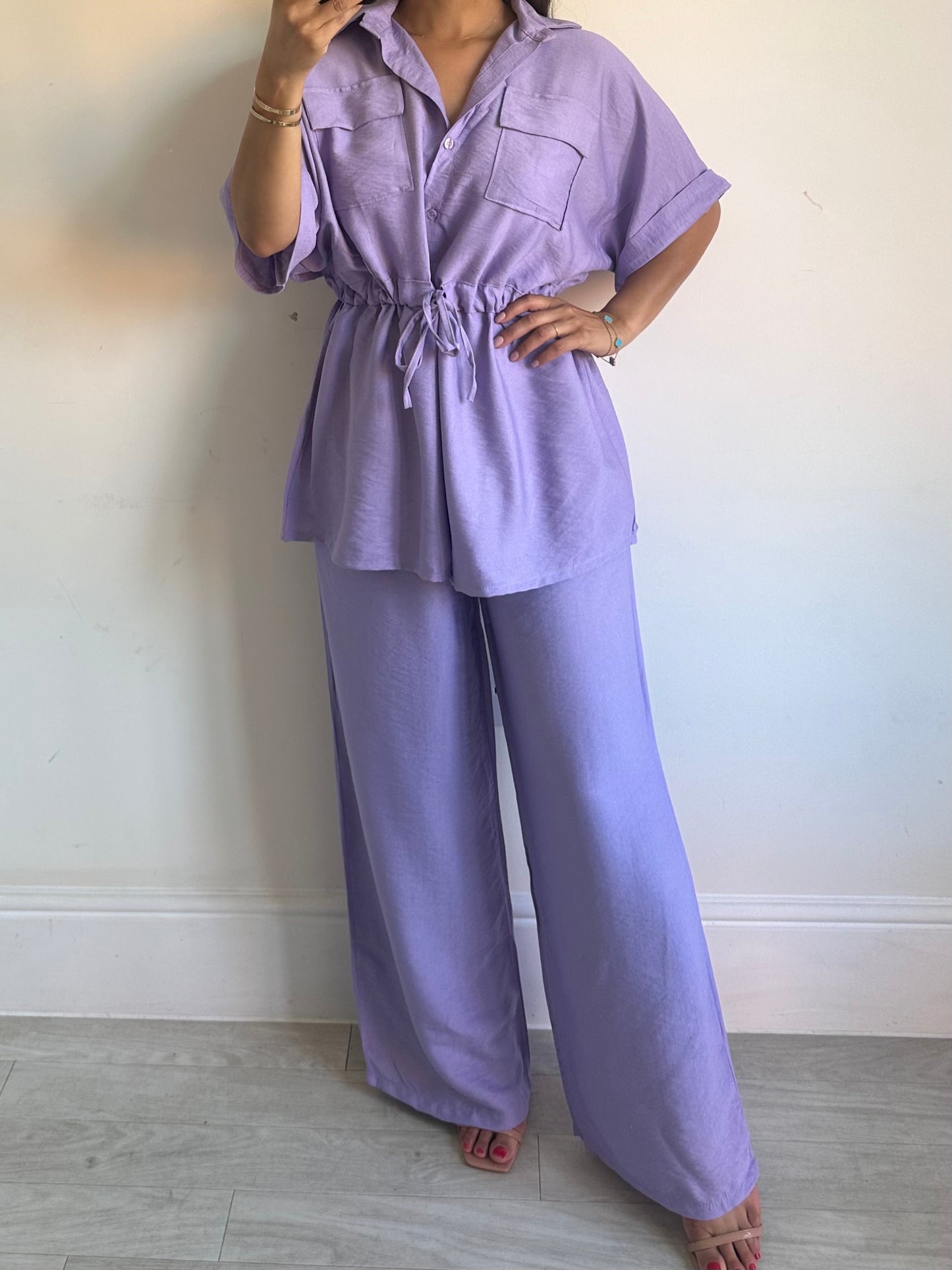 Lilac Belted Shirt Co-ord