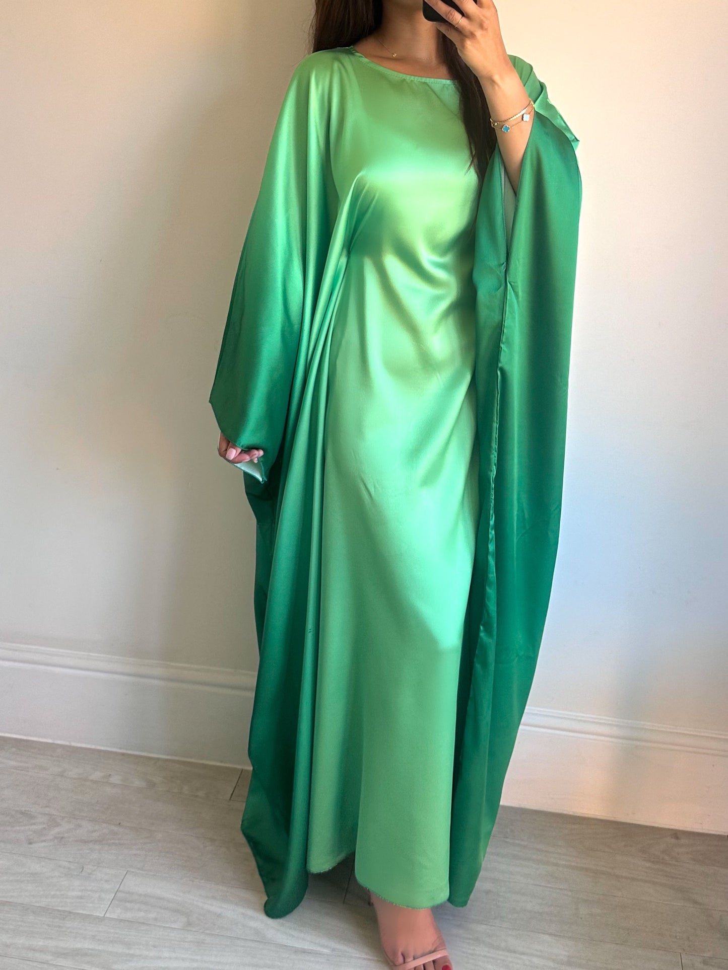 Green Butterfly Tones Satin Ombré Kaftan