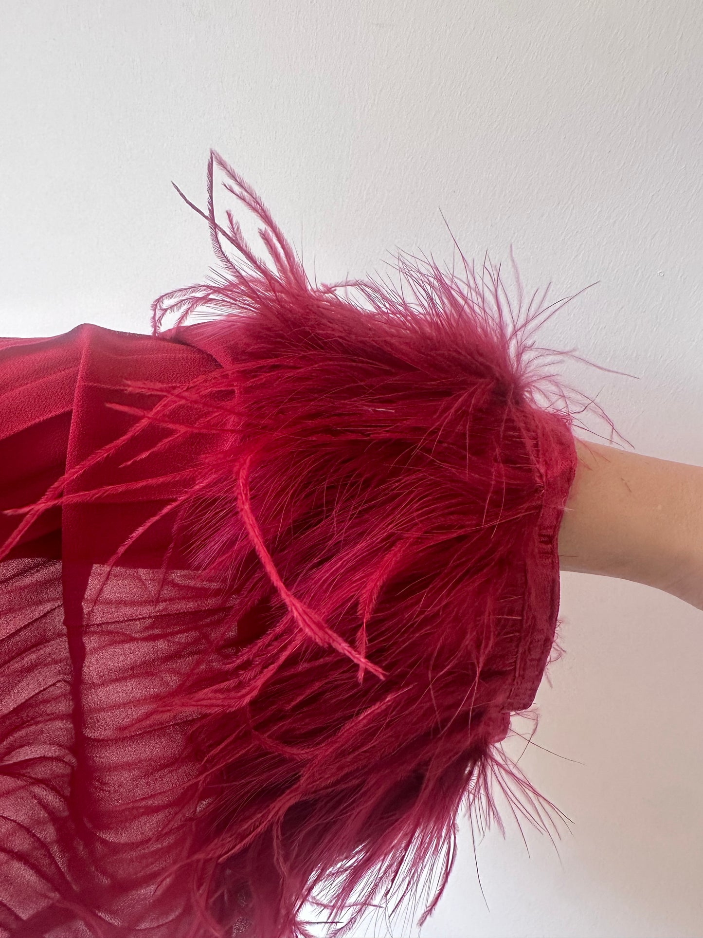 Red Fur Premium Diamanté Pleated Chiffon Dress