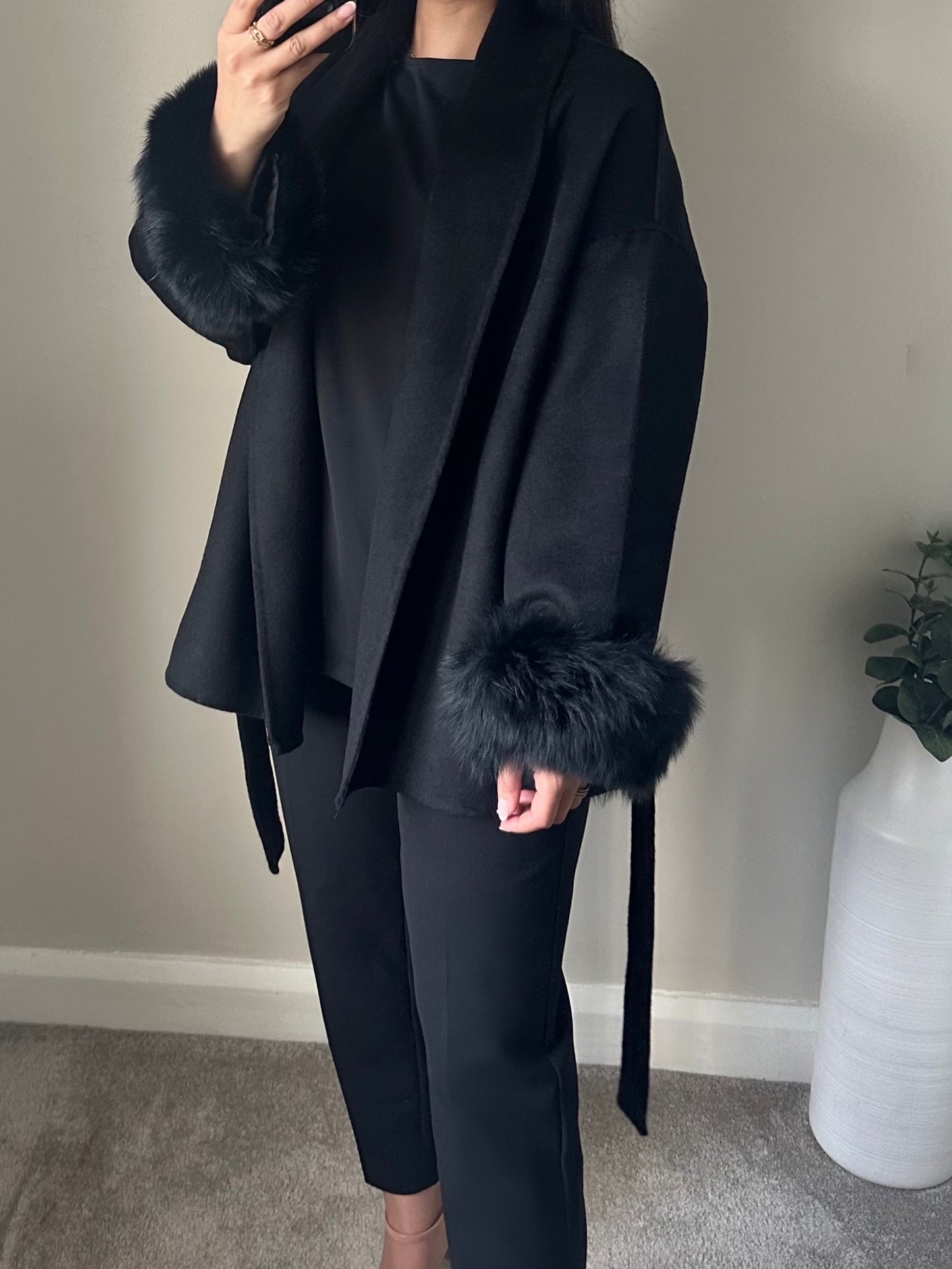 Black 100% Wool Fur Short Coat (pre order)