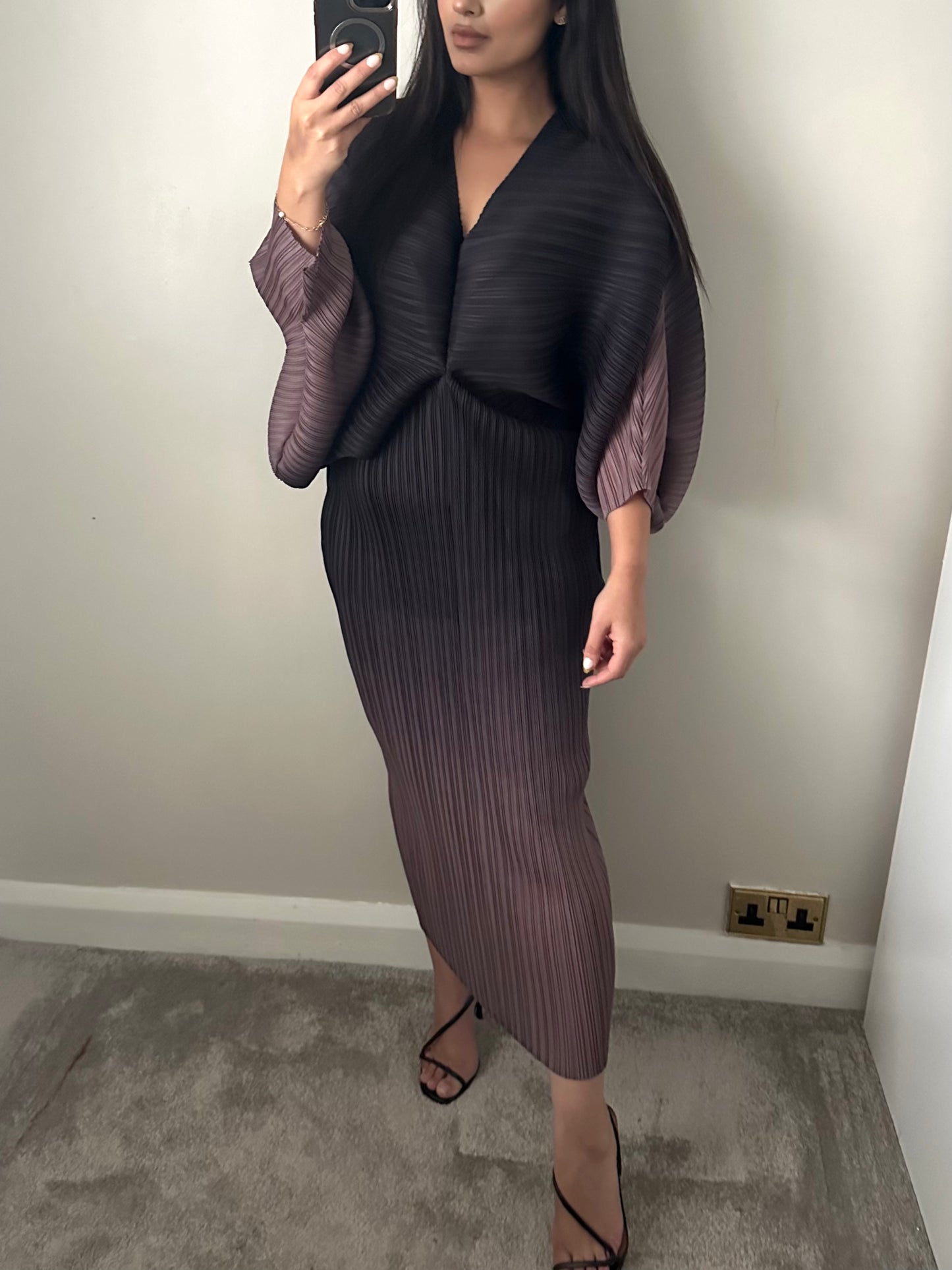 Black and Nude Ombré Batwing Dress