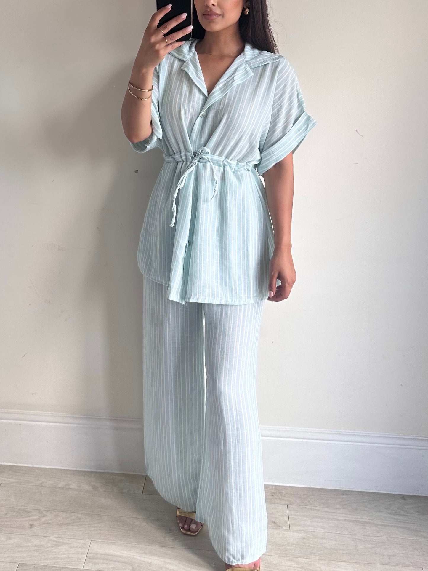 Mint Linen Striped Co-ord Sets