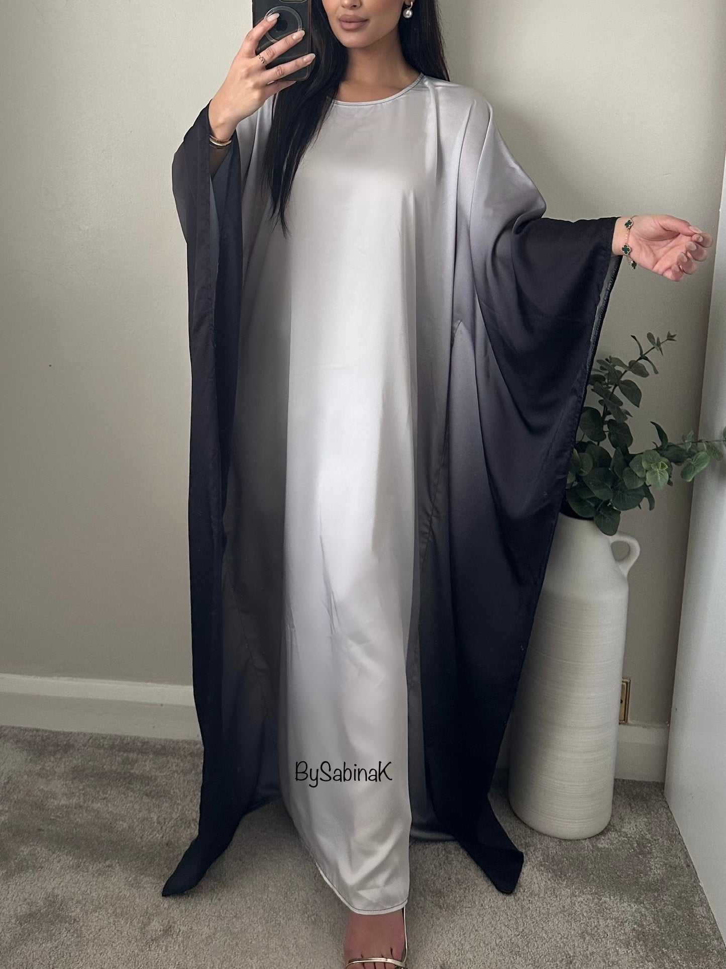 Black Ombré Satin Kaftan