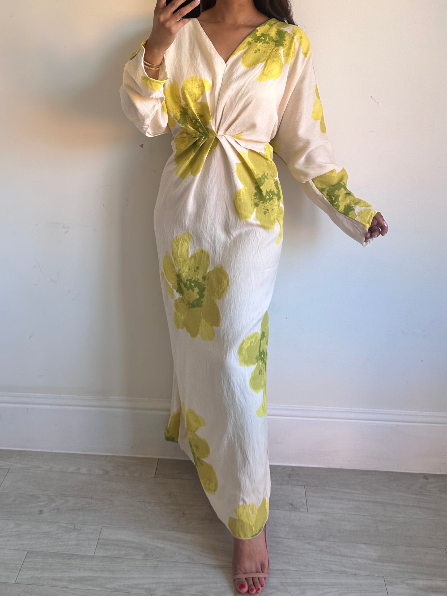 Lime Green Floral Batwing Dress