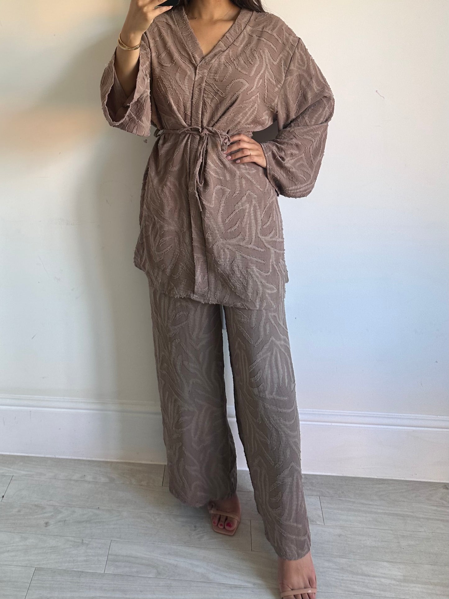 Mocha Textured Belted Co-ord