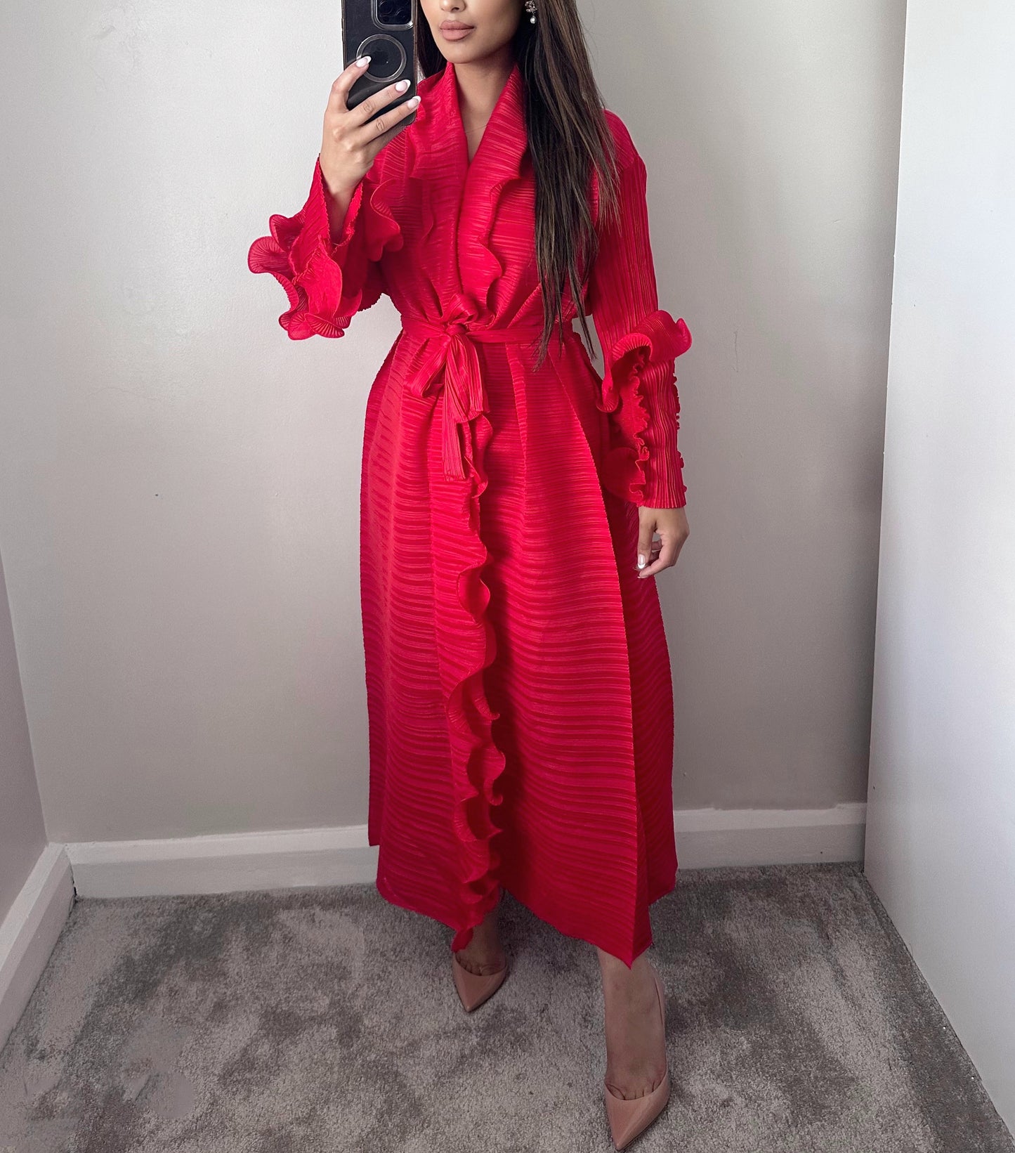 Red Ruffle Abaya Dress 837