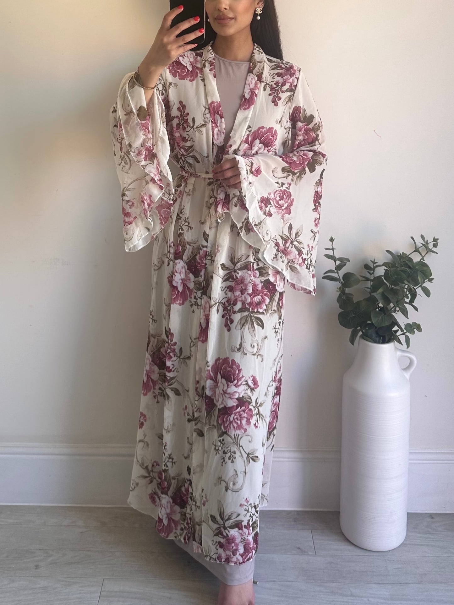 White Floral Chiffon Kimono