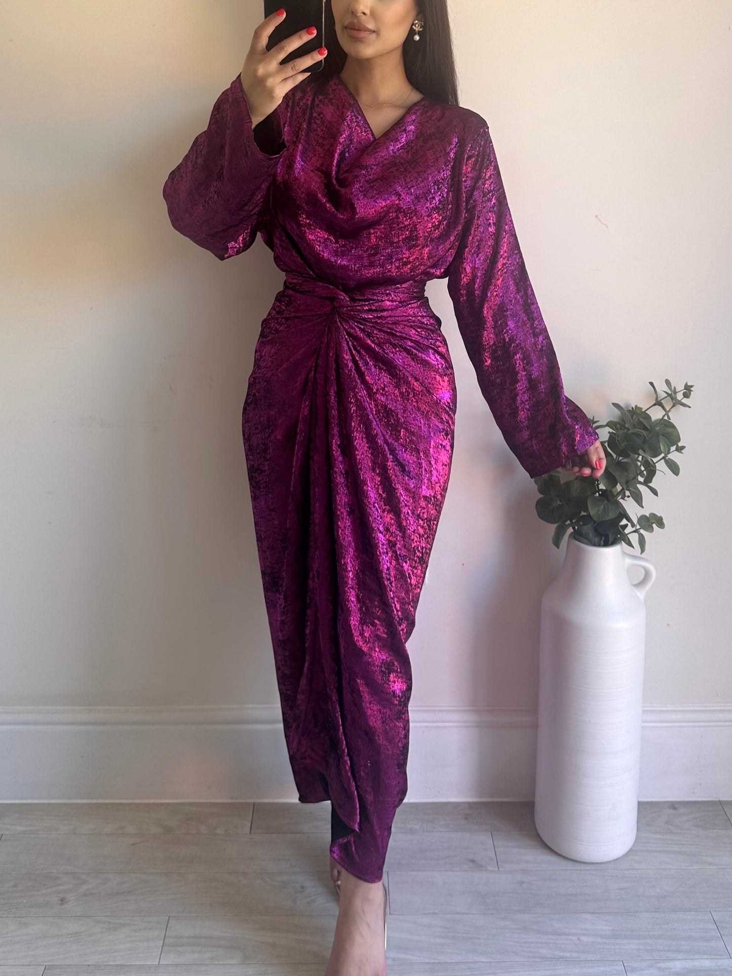 Magenta Shimmer Wrap Skirt Co-ord