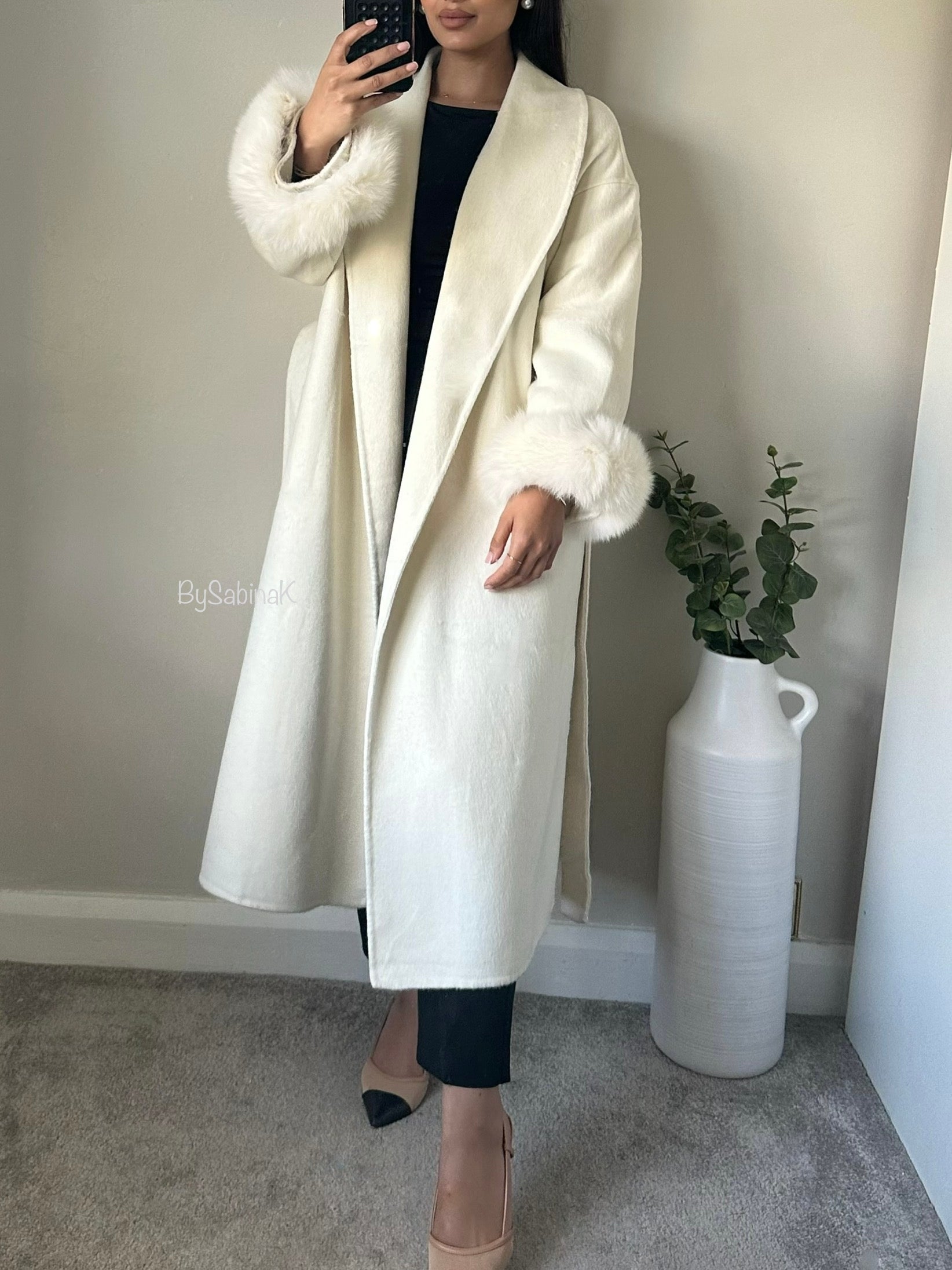 Long ivory coat deals