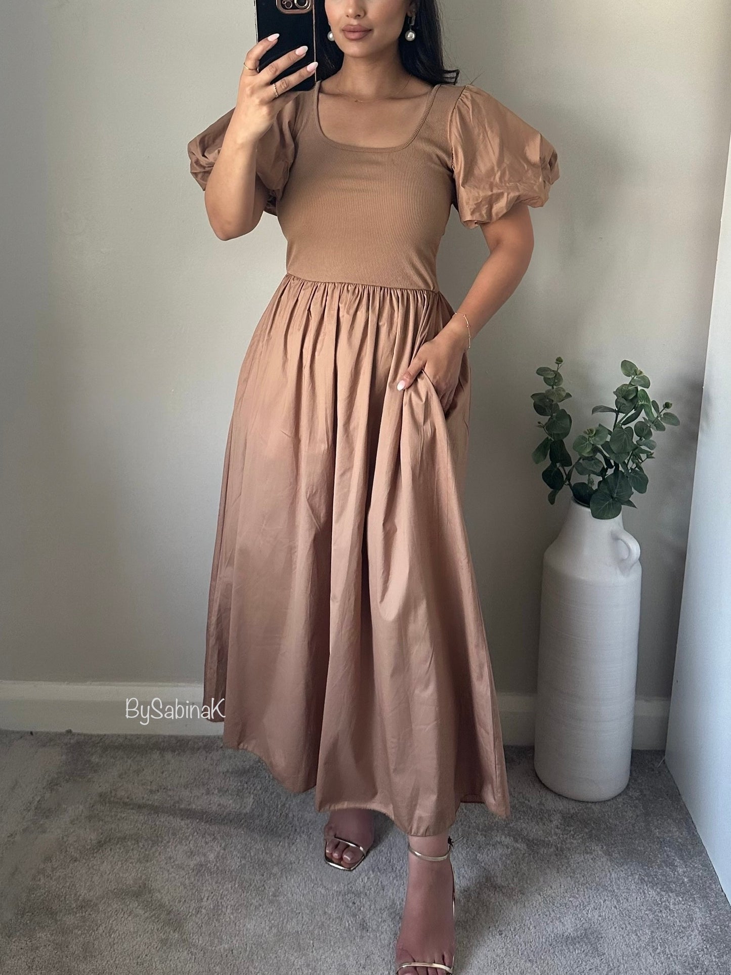 Dark Beige Cotton skirt Dress