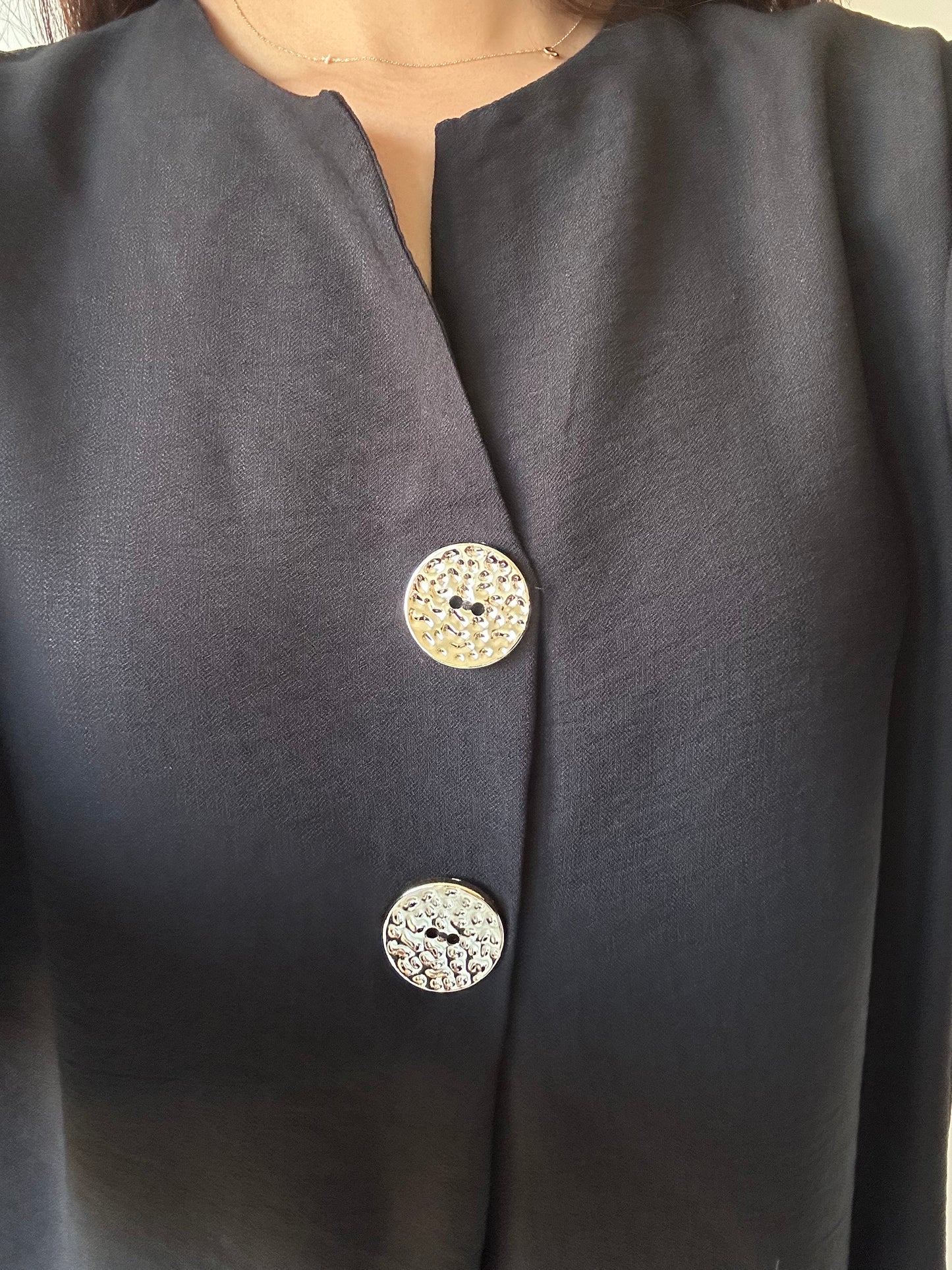 Black Linen Gold Button Co-ord Set
