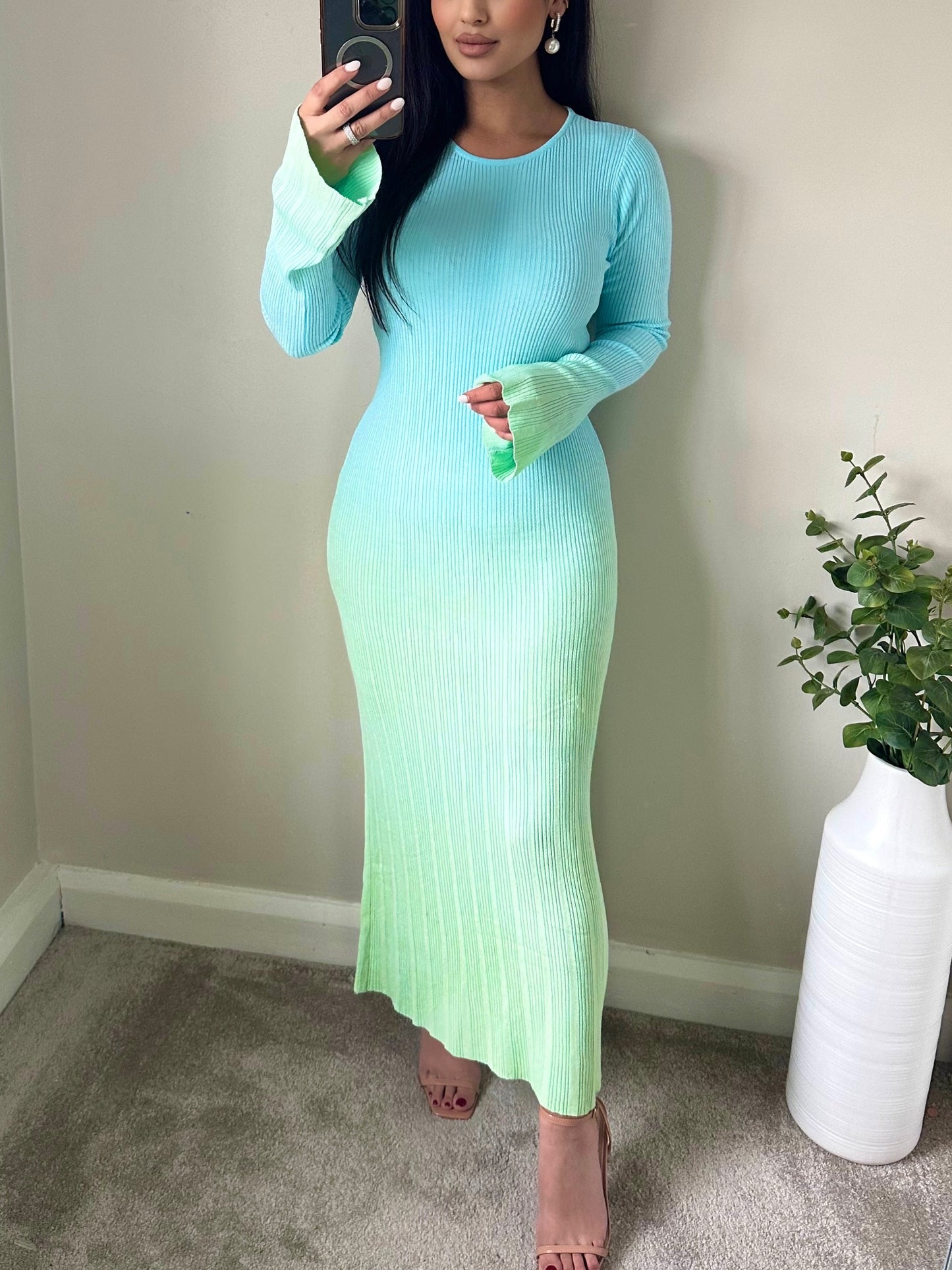 Fine Knit Ombré Blue/Green Dress