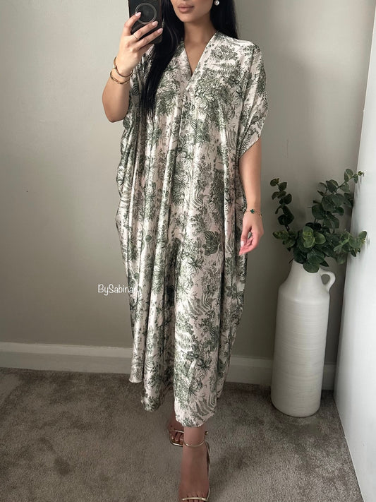 Sage Green Delicate Floral Kaftan