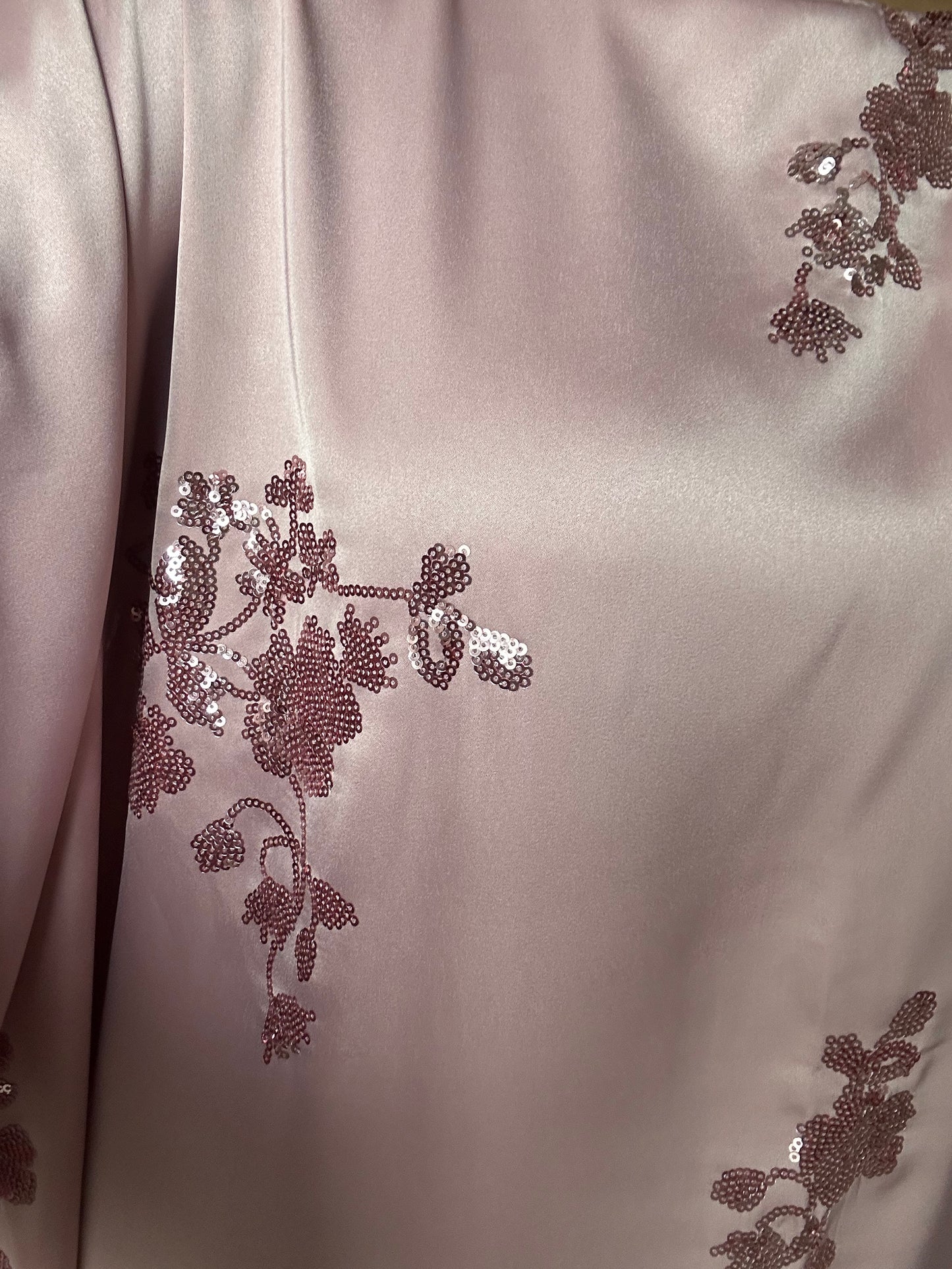 Pink Satin Floral Sequin Details Kaftan Abaya