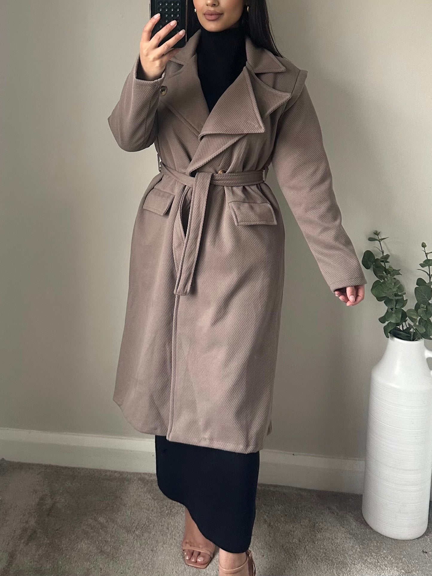 Mocha Belted Collar Coat