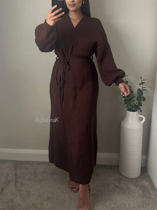 Brown Knit Wrap Dress