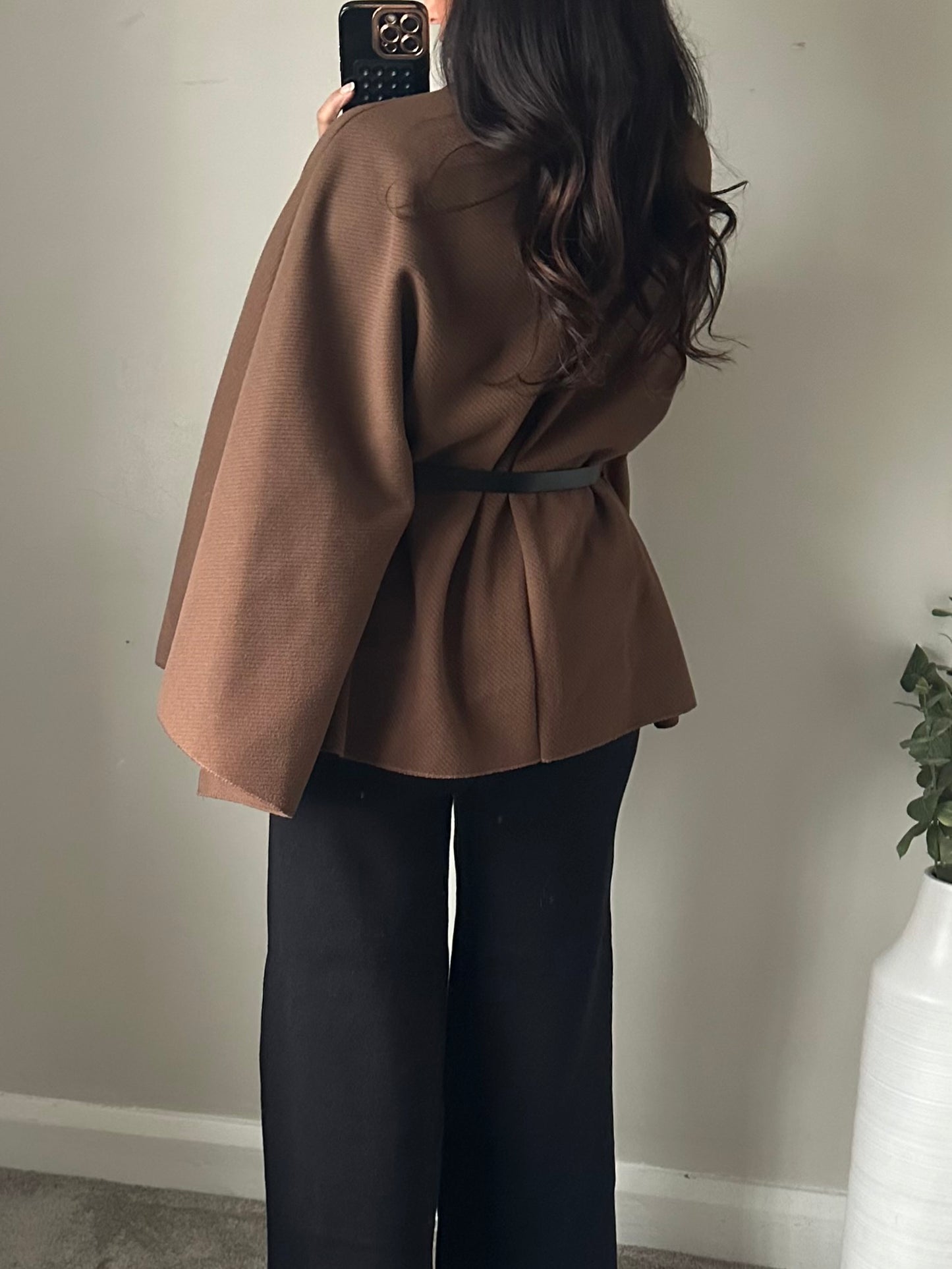 Brown Cape Belted Jacket