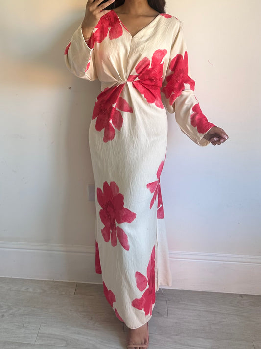 Red Floral Batwing Dress