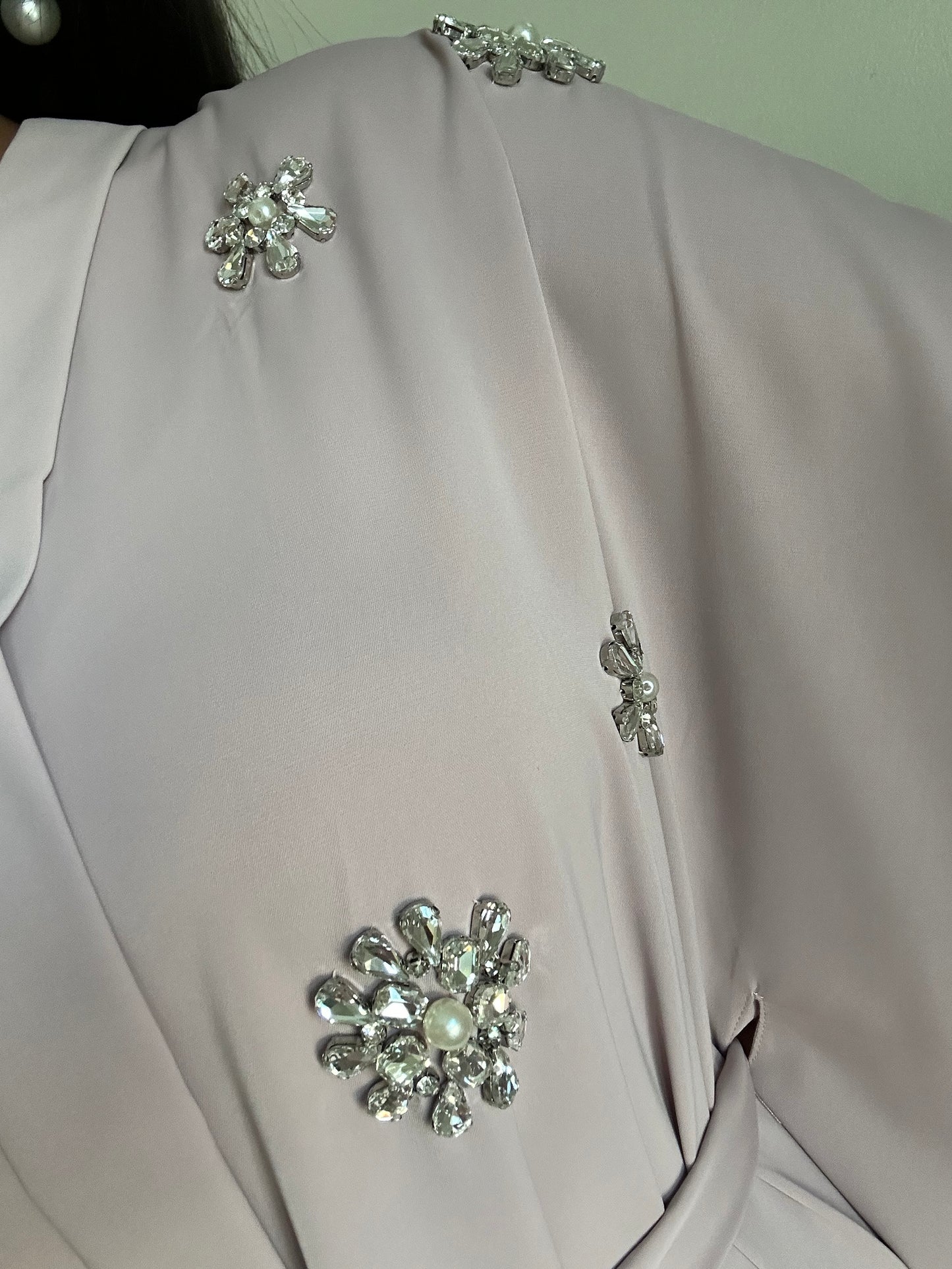 Lilac Embellished Rhinestone Belted Kaftan Abaya