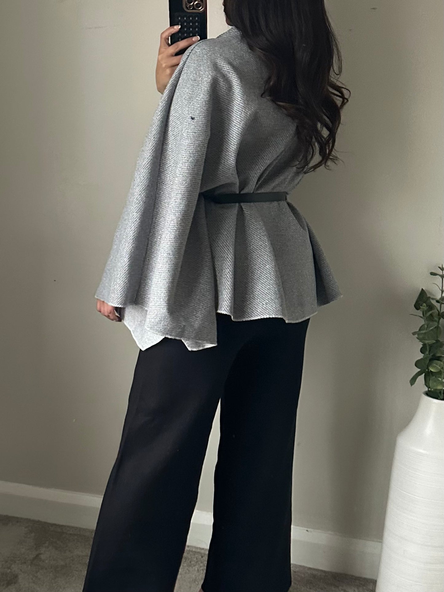 Grey Cape Belted Jacket