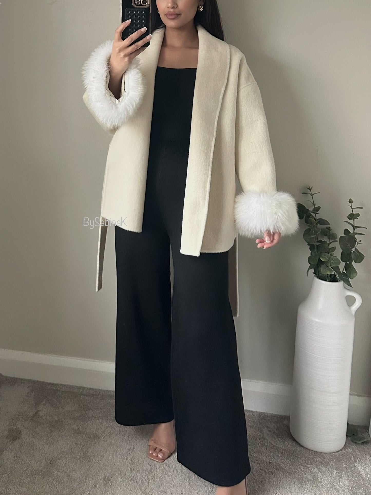 Ivory Wool Blend Fur Short Coat (pre-order)