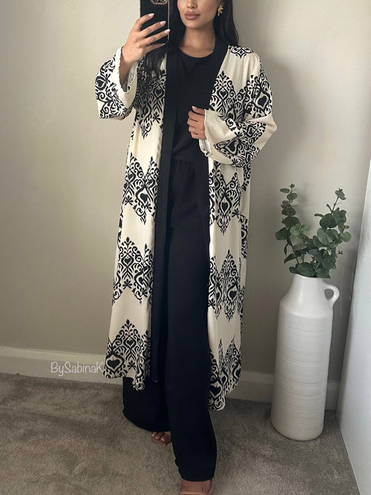 Black Ivory 3PC Pattern Kimono Set