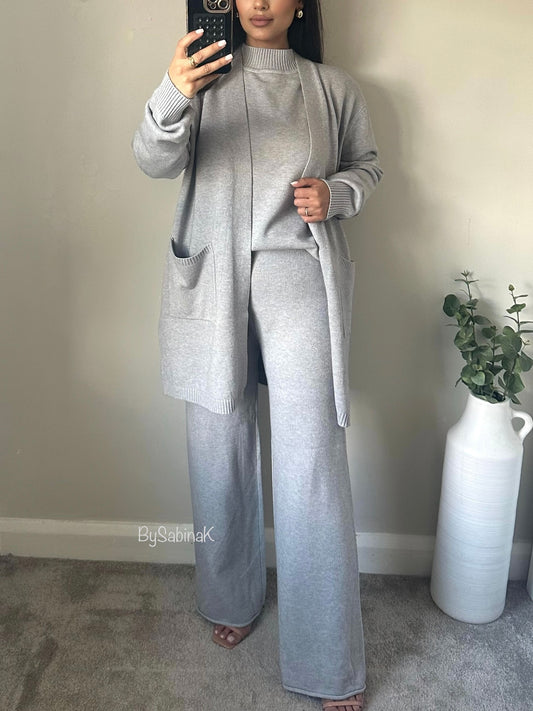 Grey Knitted Co-ord Set (3 pcs)