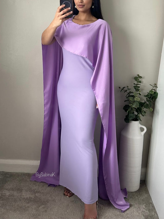 Lilac Draped Satin Scarf Dress 537