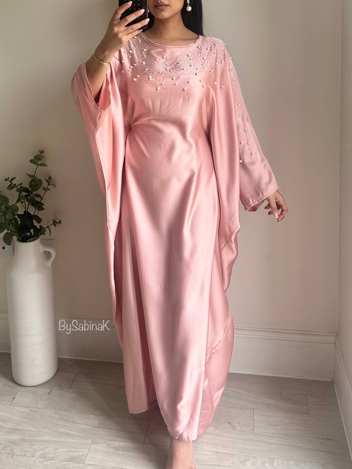 Pink Pearl Diamonte Belt Kaftan