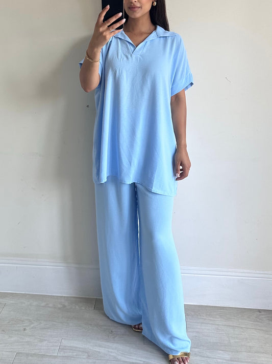 Baby Blue Collar Co-ord Set