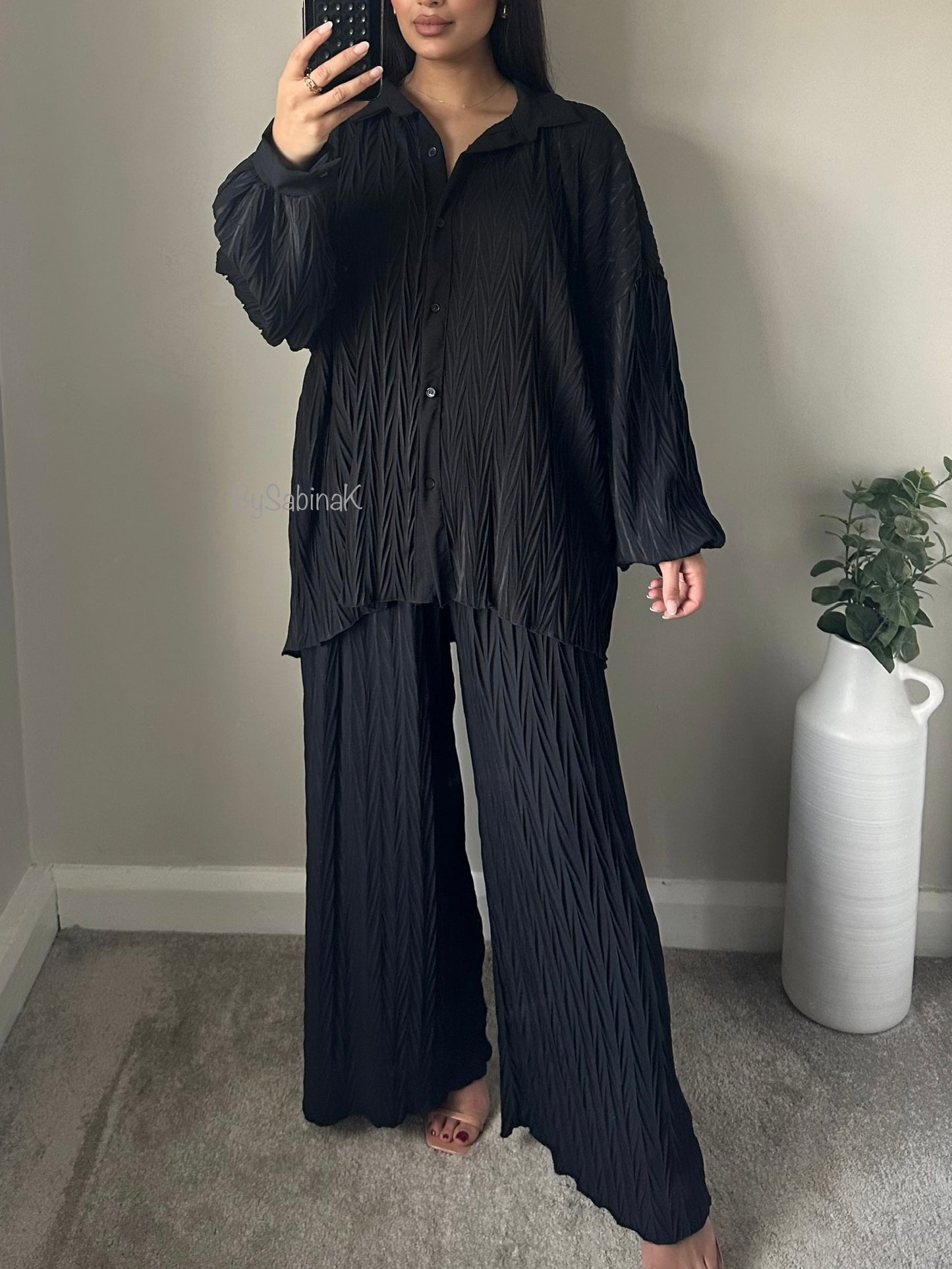 Black Pleated Oversized Co-ord