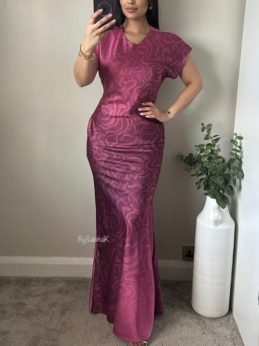 Pink /Wine Satin Swirl Ombré Dress