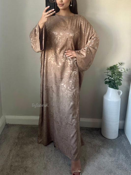 Mocha Jacquard Floral Kaftan Abaya