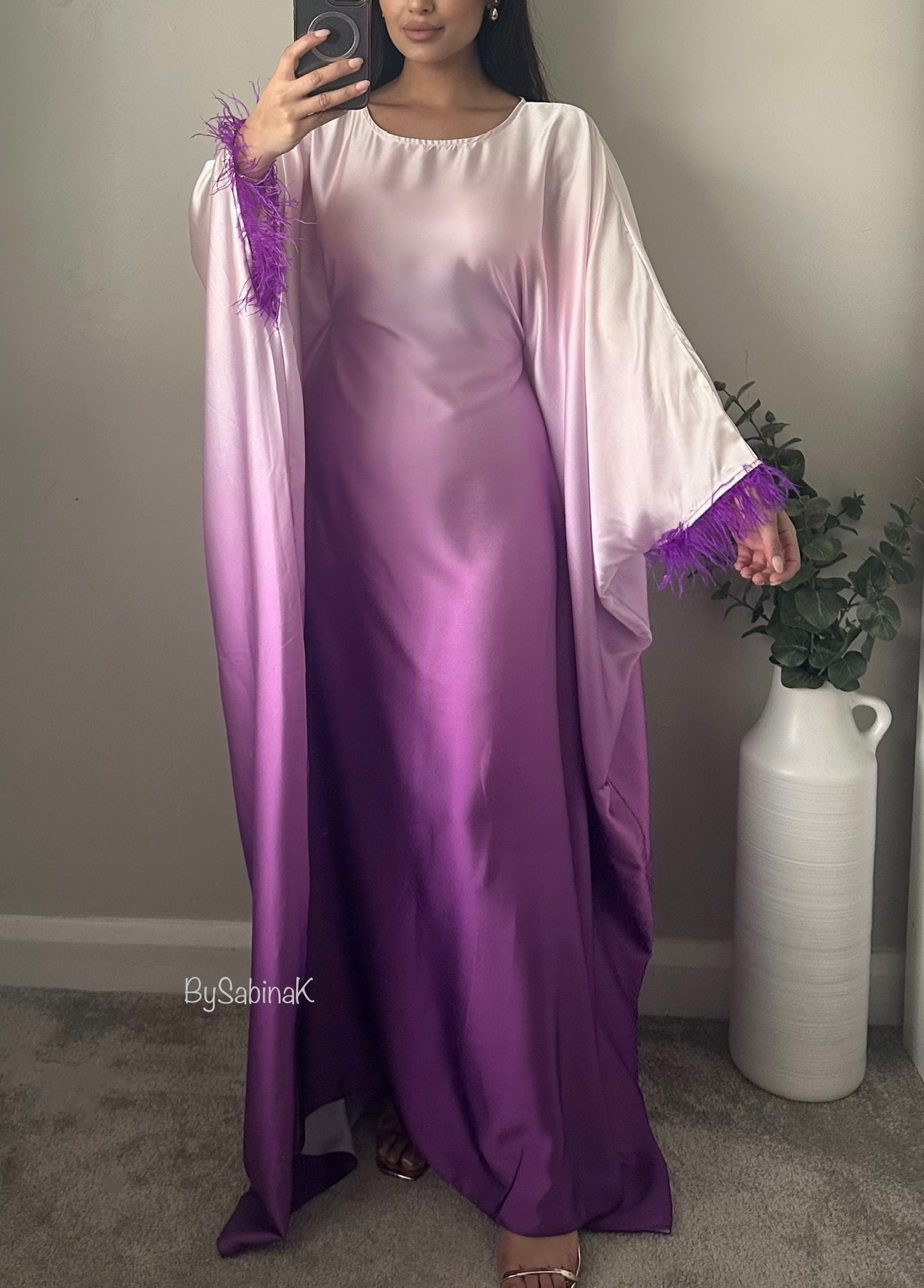 Purple Lilac Ombre Satin Butterfly Kaftan