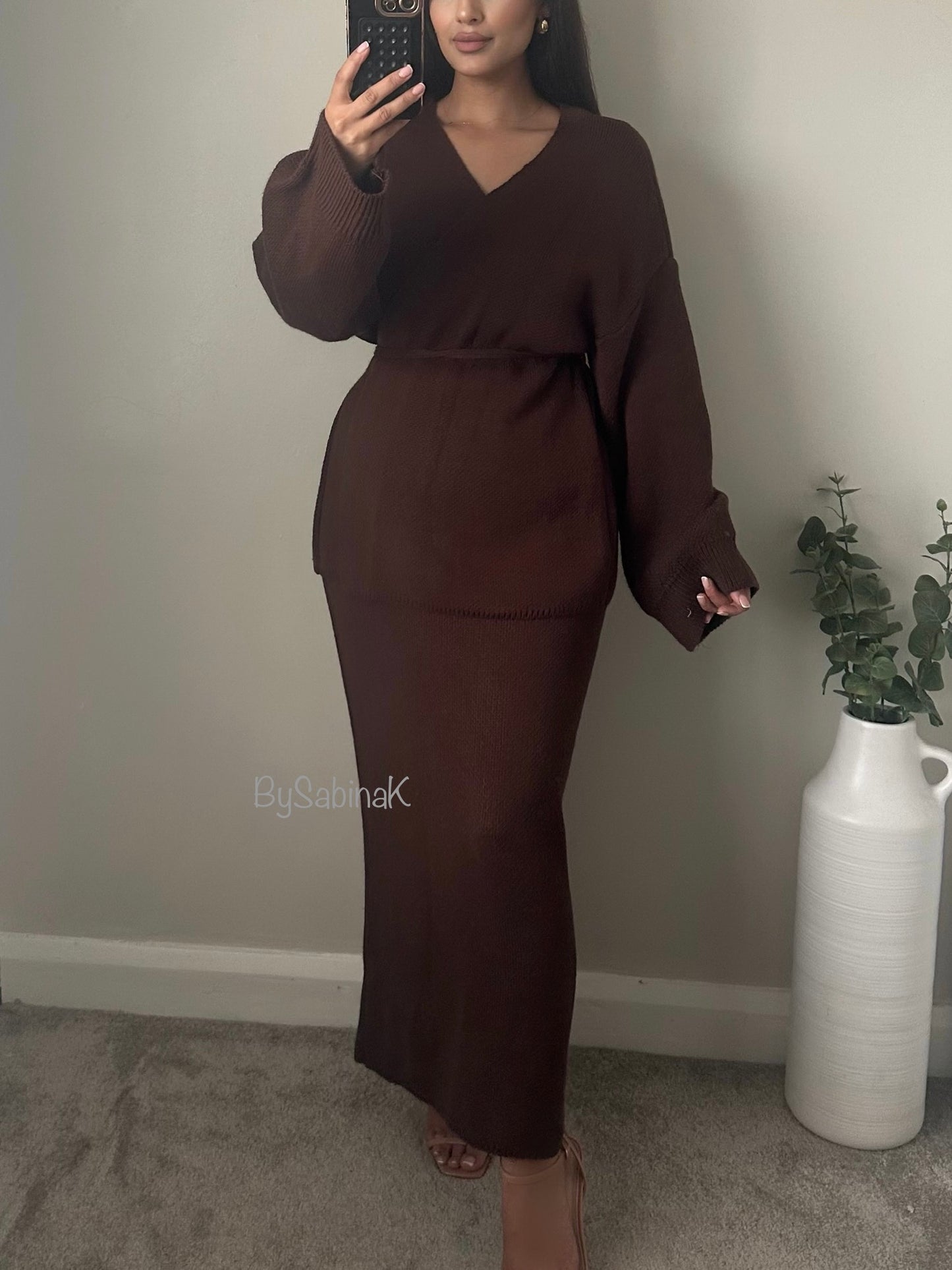 Brown Wrap Knit skirt Co-ord