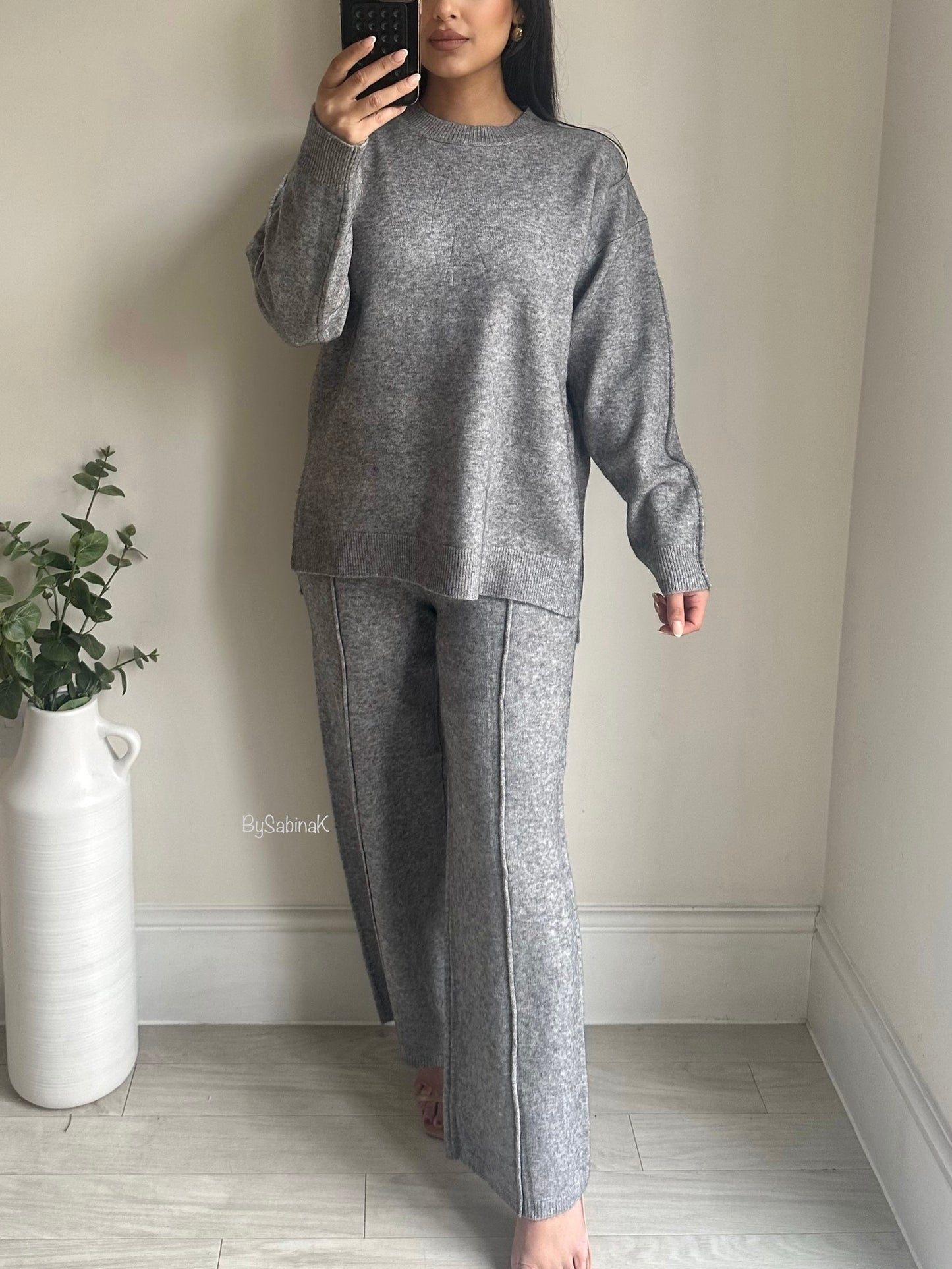 Grey Round Neck Knit Co-ord